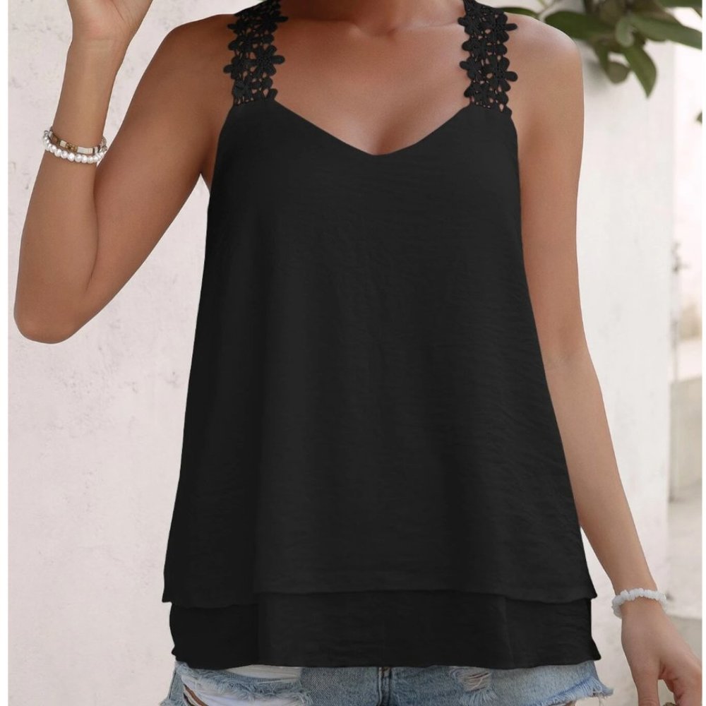 Guipure Lace Panel Cami Top Black - Picture 7 of 9